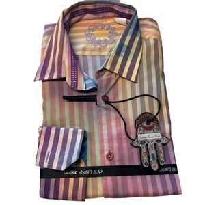 Luciano Visconti Men’s M Long Sleeve Colorful Stripe Watercolor Button‎ Up NWT